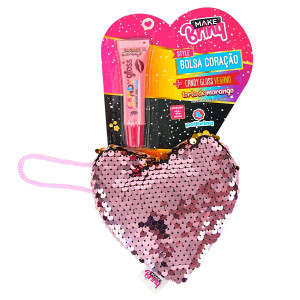 Bolsa Coração Com Brilho E Gloss Labial Polibrinq Mk100 Infantil