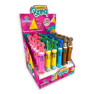Caneta Click Dino Polibrinq Sb02 Escolar Infantil Colorida