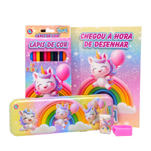 Kit Escolar Para Colorir Polibrinq Scb16 Com Estojo Metálico C...