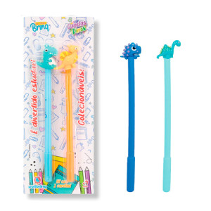 Caneta Click Dinossauro Duo Polibrinq Scb66 Divertida Para Cri...