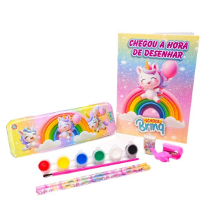 Kit Escolar Guache Polibrinq Scb89 Com Estojo Metálico 12 Cores