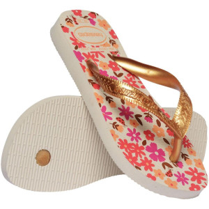 Chinelo Havaianas Infantil Kids Flores 29/0 Bege/dourado-123073-16760