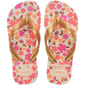 Chinelo Havaianas Infantil Kids Flores 29/0 Bege/dourado