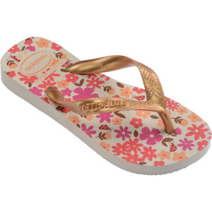 Chinelo Havaianas Infantil Kids Flores 31/2 Bege/dourado-123074-37607