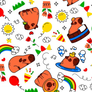 Tnt Estampado 1,40m 40g Capivara Fundo Branco