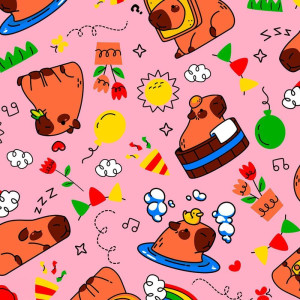 Tnt Estampado 1,40m 40g Capivara Fundo Rosa