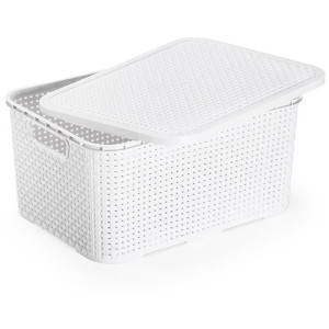 Caixa Plastica Multiuso Rattan C/tampa Branca 18l-119731-20548