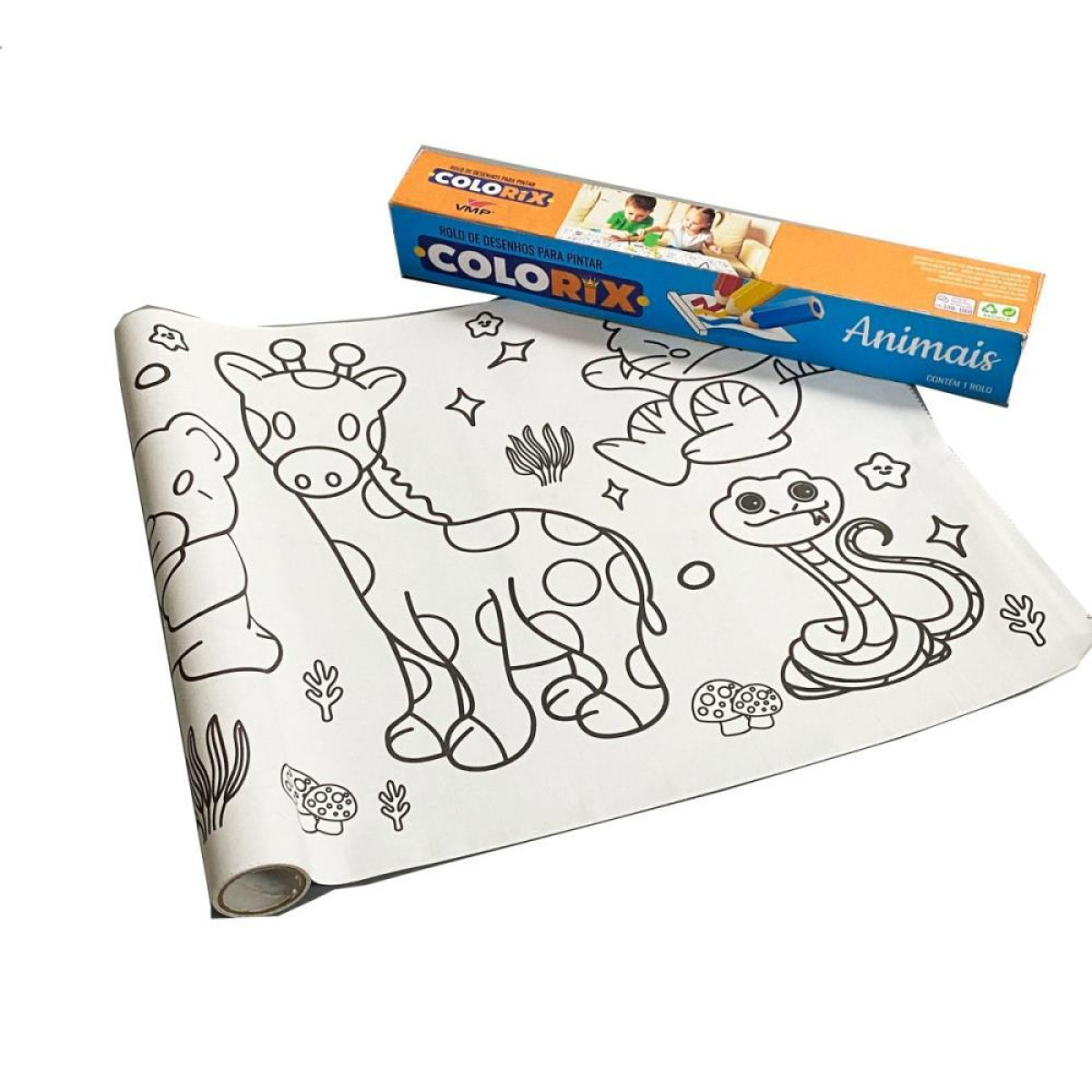 Livro Infantil Colorir Animais 30cmx3m Rolo Adesivo-123397-32340