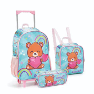 Kit Infantil Feminino | Mochila Com Rodas + Lancheira + Estojo