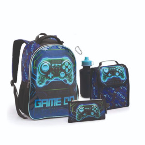 Kit Infantil Masculino | Mochila + Lancheira + Estojo + Garrafa + Mosquetão