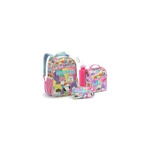 Kit Infantil Feminino | Mochila + Lancheira + Estojo + Garrafa + Mosquetão-42095-16641