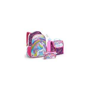 Kit Infantil Feminino | Mochila + Lancheira + Estojo + Garrafa + Mosquetão-42098-33891