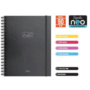 Agenda/planner 2026 Neo Preto Esp Cd 80f 175x242mm
