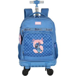 Mochila Com Rodinha Stitch Azul G 360º