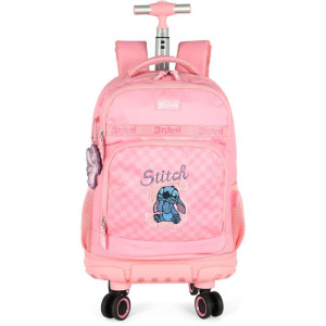Mochila Com Rodinha Stitch Rosa G 360º