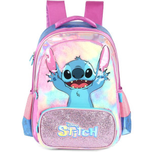 Mochila Infantil Stitch Roxa G Cetim C/pelucia