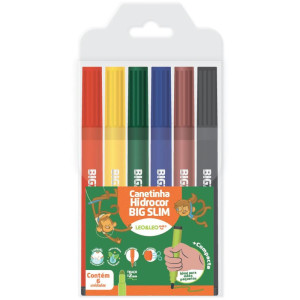 Caneta Hidrografica Jumbo Leo E Leo Big Slim 6 Cores