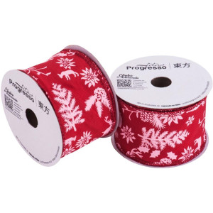 Fita Aramada Natal 63mmx10m Renas De Natal Vermelho