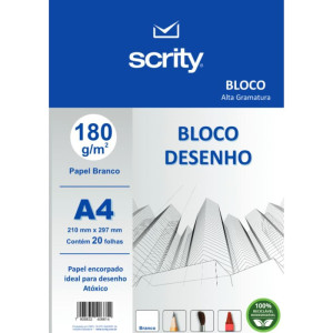 Bloco Para Educacao Artistica Desenho A4 Branco 180g 20fls.