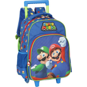 Mochila Infantil Com Rodinha Super Mario Bros G Azul-119951-30109