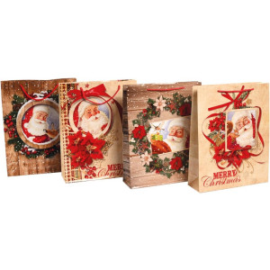 Sacola Para Presente Natal Papai Noel 26x32x9cm. 4mod(s)