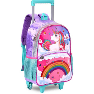 Mochila Infantil Com Rodinha Unicornio G Estojo+lancheira
