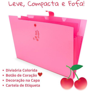 Pasta Sanfonada Plastica A4 5 Divisoes Cereja-124582-54567