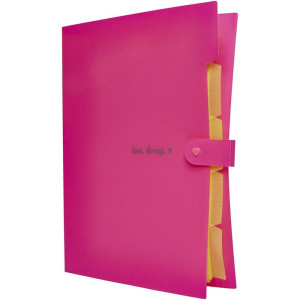 Pasta Sanfonada Plastica A4 5 Divisoes Rosa Neon-125915-99792