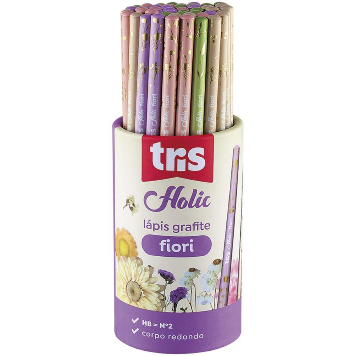 Lapis Preto Redondo Decorado Tris Fiori 4 Cores-125838-54801