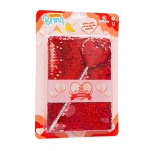 Caderno Paetê Coração Polibrinq Scb178 96 Folhas Schoolbrinq