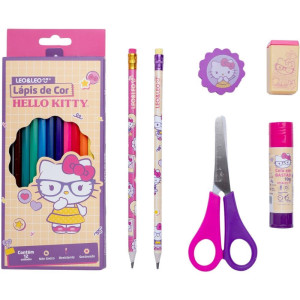 Kit Escolar Hello Kitty 12 Lapis Cor + 6pc-126010-58564