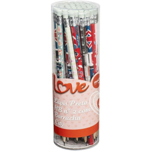 Lapis Preto Redondo Decorado Love City Hb N°2 C/borracha