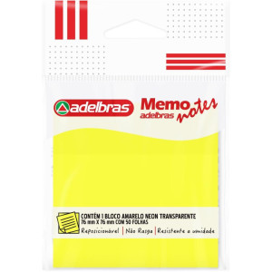 Bloco De Recado Autoadesivo Memonote Transp 76x76 Amarelo Neon 50fls-126037-12542
