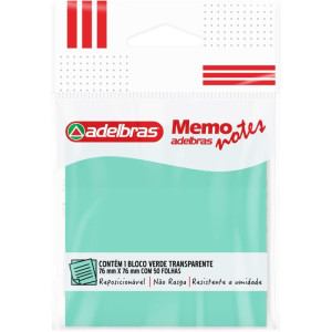 Bloco De Recado Autoadesivo Memonote Transparente 76x76 Verde 50fls-126041-90406