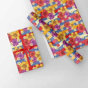 Papel Presente Bobina Couche 60cm. Mod.211 Flores E Listras-125333-75797