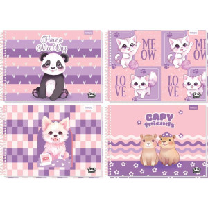 Caderno Desenho Univ Capa Dura Kawaii 48 Folhas