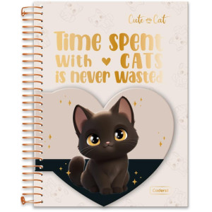 Caderno 01x1 Cp.dura Colegial Cute Cat C/bloco Coracao 80f(s