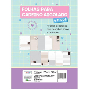 Refil Para Caderno Cute Cat P/argolado 80fl. 63g
