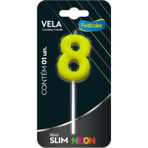 Vela Para Aniversario N.08 Amarela Neon