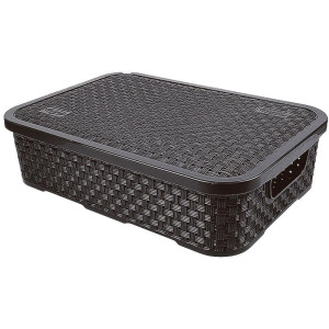 Caixa Plastica Multiuso Rattan C/tampa Baixa Pt 3,2l