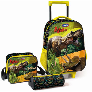 Mochila Infantil Com Rodinha Dinossauro T-rex G Estojo+lanc-127614-49822