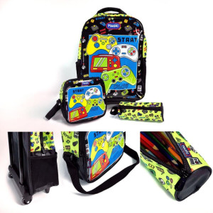 Mochila Infantil Com Rodinha Game Over G Estojo+lancheira-127616-75987
