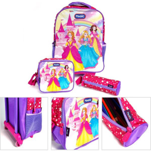 Mochila Infantil Com Rodinha Princesas G Estojo+lancheira-127610-12315