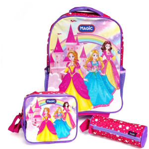 Mochila Infantil Com Rodinha Princesas G Estojo+lancheira-127611-45924