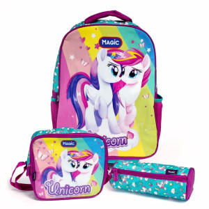 Mochila Infantil Com Rodinha Unicornios Casal G Estojo+lanc-127613-48848