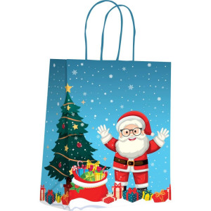 Sacola Para Presente Natal Papai Noel M 22,5x31,5x10cm