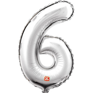 Balao Metalizado Numero 6 Prata 40cm.-127652-76969