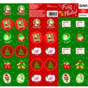 Cartela Adesivos Natal 28x9,8cm Com 32 Unidades