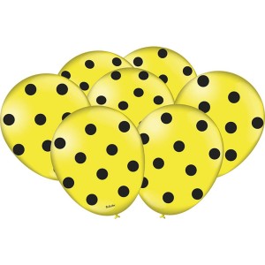 Balão Decorado Poa Amarelo Preto Com 25 Unidades