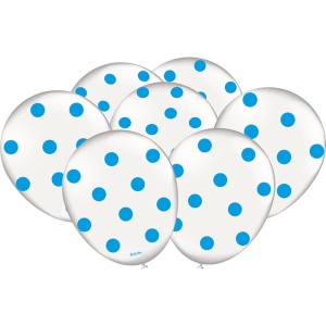 Balão Decorado Poa Branco Azul Com 25 Unidades